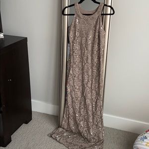Taupe and silver sequins gown